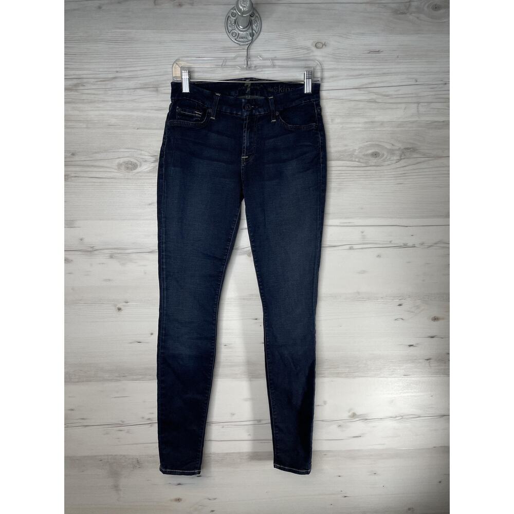7 For All Mankind The Skinny Jeans Womens 27 Blue Dark Wash Stretch Denim USA